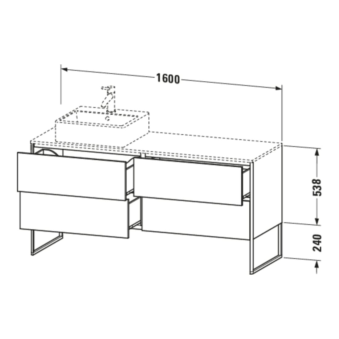 Duravit Waschtischunterschrank XSquare 160x54,8x77,8cm, 4 AZ, st, B li, graph m