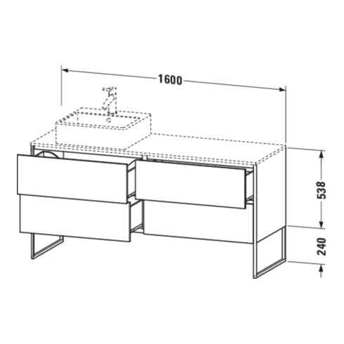 Duravit Waschtischunterschrank XSquare 160x54,8x77,8cm, 4 AZ, st, B re, we matt