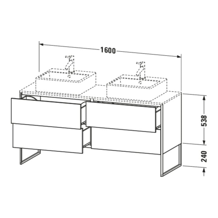 Duravit Waschtischunterschrank XSquare 160x54,8x77,8cm, 4 AZ, steh., graph matt