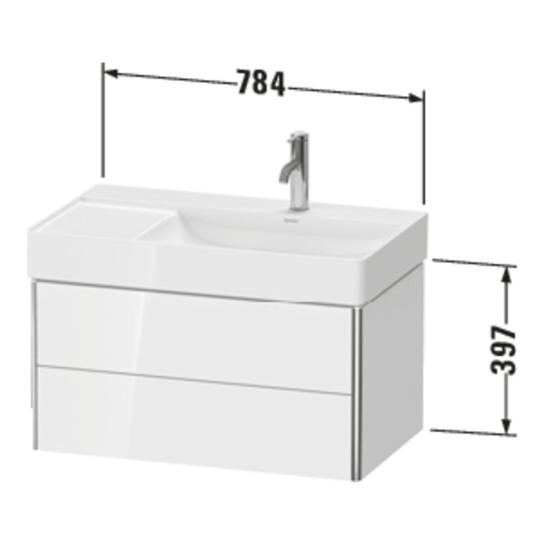 Duravit Waschtischunterschrank XSquare 78,4x46x39,7cm, 2 La, B re, wandhängend, lei