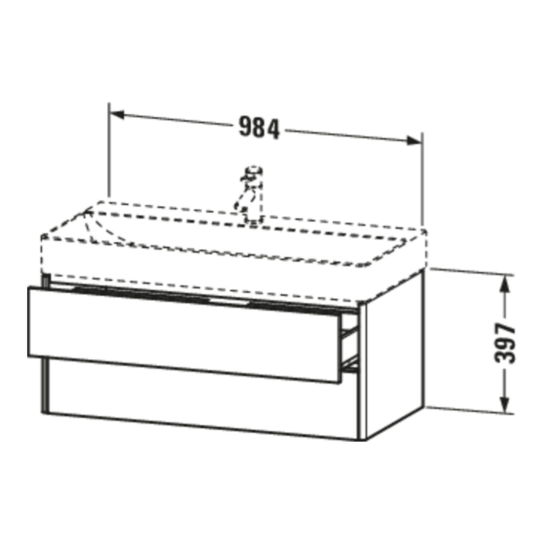 Duravit Waschtischunterschrank XSquare 98,4x46cm, bas. m, 2 Schubk., wandhängend
