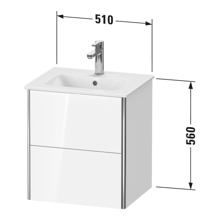 Duravit Waschtischunterschrank XSquare Compact 51x41,8x56cm, 2 Schubk., wandhängend, bas. m