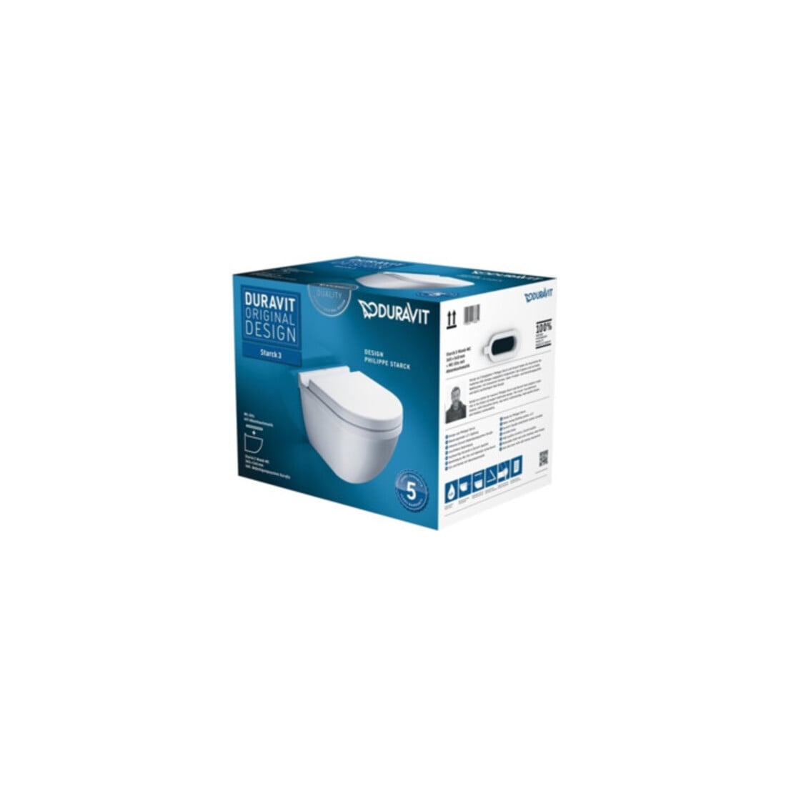 Duravit WC mural, cuvette à chasse profonde Starck 3 avec abattant, blanc