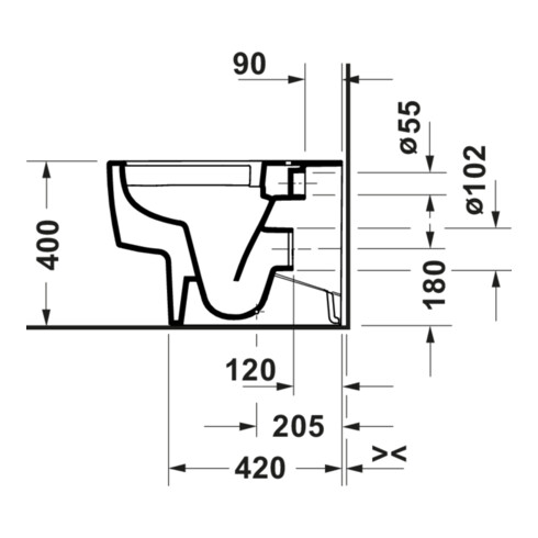 Duravit WC sur pied Balcoon 37x54 cm, 4,5 l, sans rebord, évac. arrière, Clay Te Ma