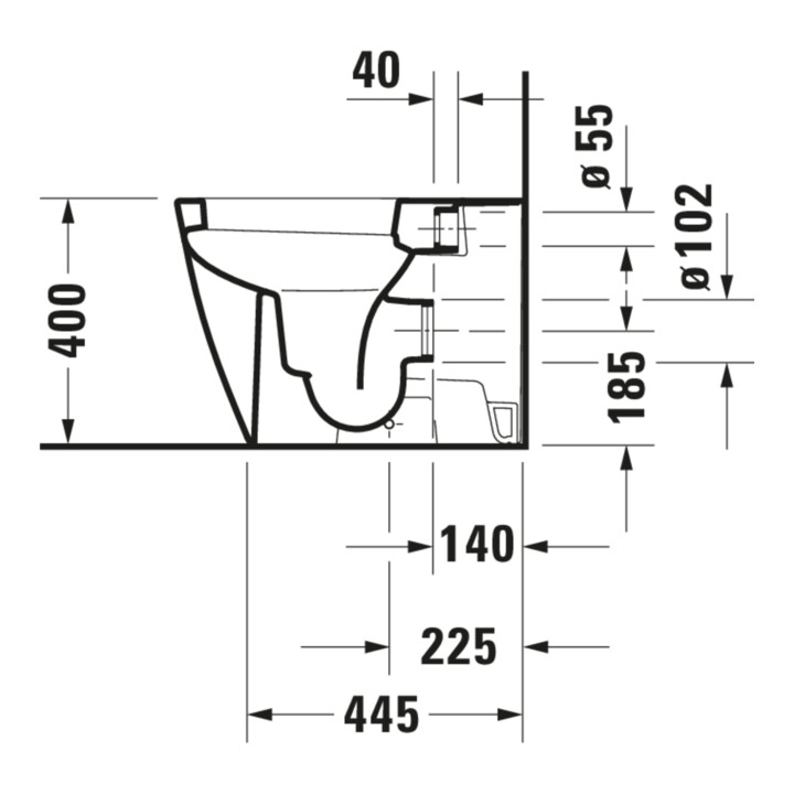 Duravit WC sur pied, chasse profonde Happy D.2 36,5x57 cm, 4,5 l, évac. horizontale, blanc