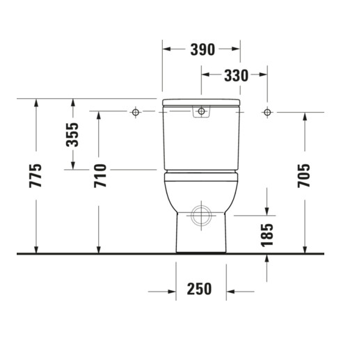 Duravit WC sur pied combiné, chasse profonde No. 1 36,5x65 cm, 6 l, évac. horiz., sans rebord, blanc