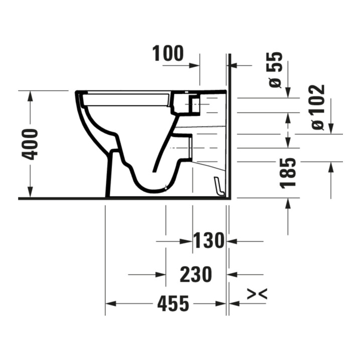 Duravit WC sur pied, cuvette à chasse profonde D-Code 37x57 cm, 4,5 l, sortie horizontale, sans rebord, blanc