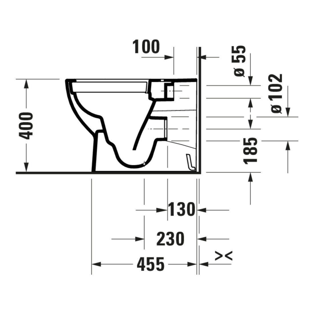Duravit WC sur pied, cuvette à chasse profonde D-Code 37x57 cm, 4,5 l, sortie horizontale, sans rebord, blanc