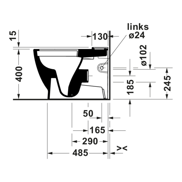 Duravit WC sur pied, cuvette à chasse profonde D-Code 37x60 cm, 4,5 l, sortie horizontale, blanc