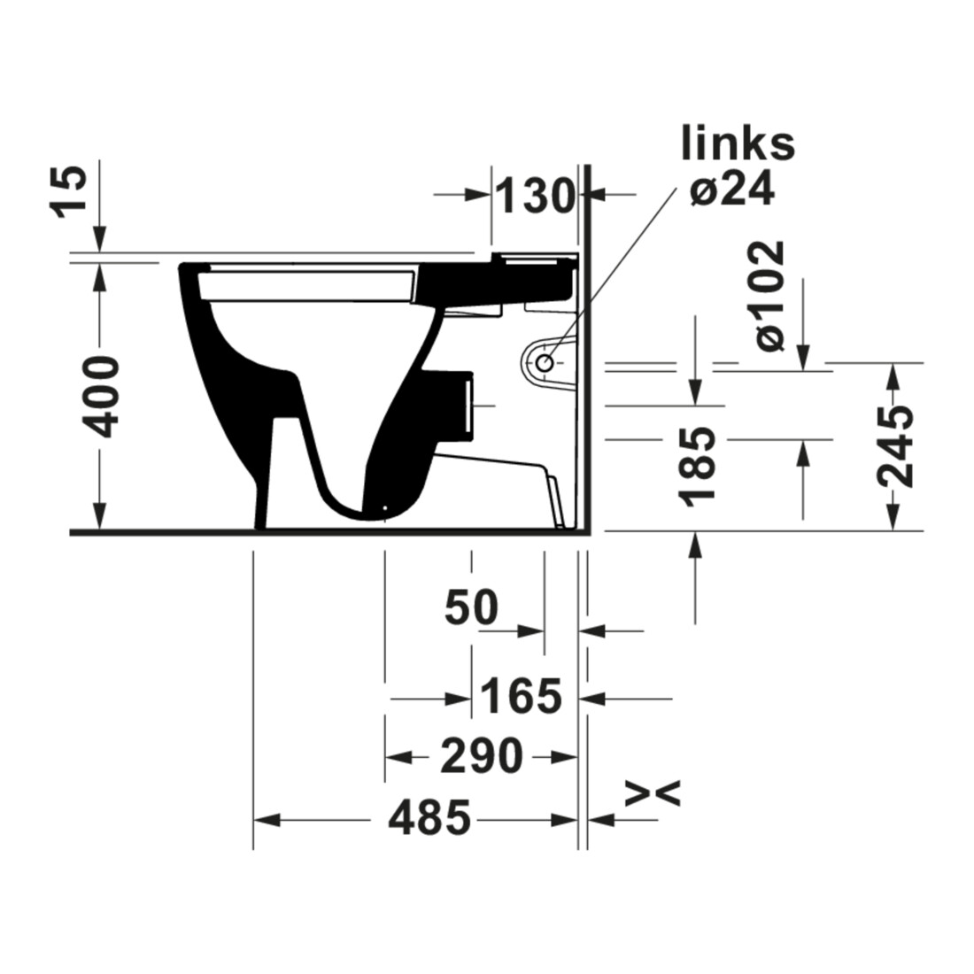 Duravit WC sur pied, cuvette à chasse profonde D-Code 37x60 cm, 4,5 l, sortie horizontale, blanc
