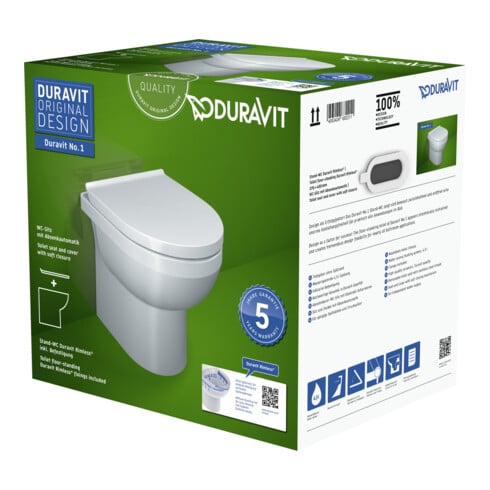 Duravit WC sur pied, cuvette à chasse profonde Set n°1 avec abattant, sans rebord, blanc
