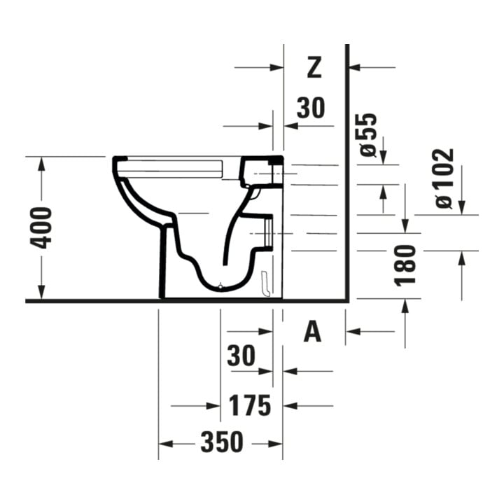 Duravit WC sur pied, cuvette profonde No. 1 Compact 37x48 cm, 4,5 l, évac. horizont., sans bride, blanc