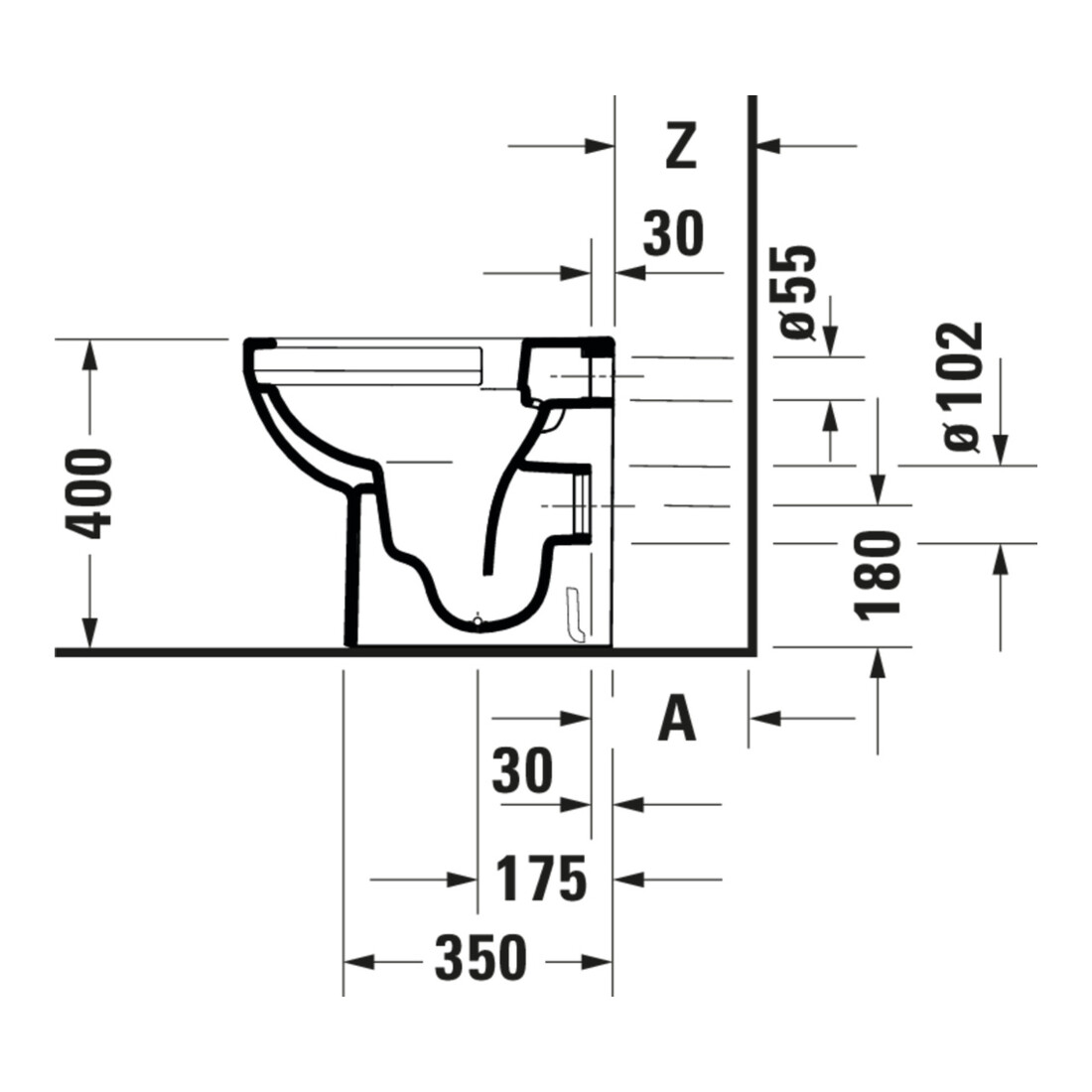 Duravit WC sur pied, cuvette profonde No. 1 Compact 37x48 cm, 4,5 l, évac. horizont., sans bride, blanc