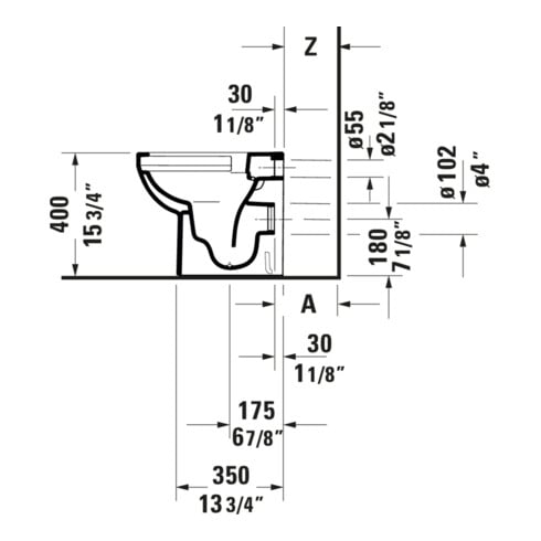 Duravit WC sur pied, cuvette profonde No. 1 Compact 37x48 cm, 4,5 l, évac. horizont., sans bride, blanc