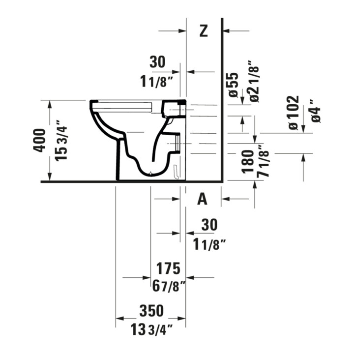 Duravit WC sur pied, cuvette profonde No. 1 Compact 37x48 cm, 4,5 l, évac. horizont., sans bride, blanc