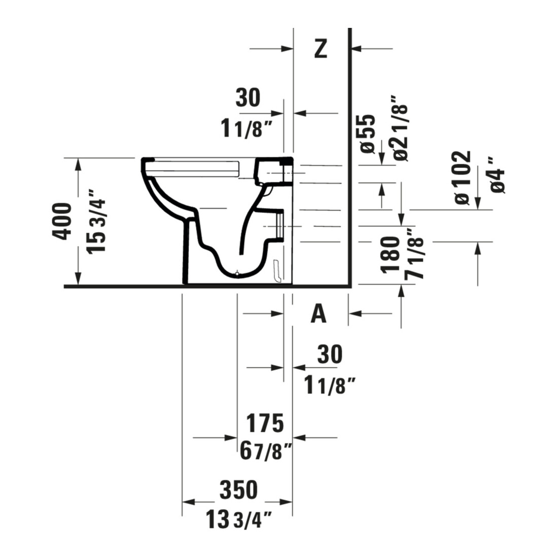 Duravit WC sur pied, cuvette profonde No. 1 Compact 37x48 cm, 4,5 l, évac. horizont., sans bride, blanc