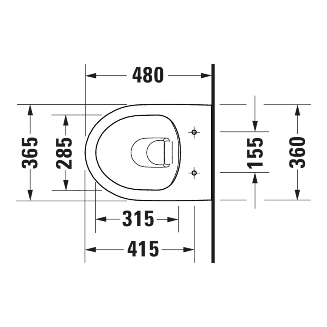Duravit WC suspendu, cuvette à chasse basse No. 1 Compact 36,5x48 cm, 4,5 l, sans rebord, blanc