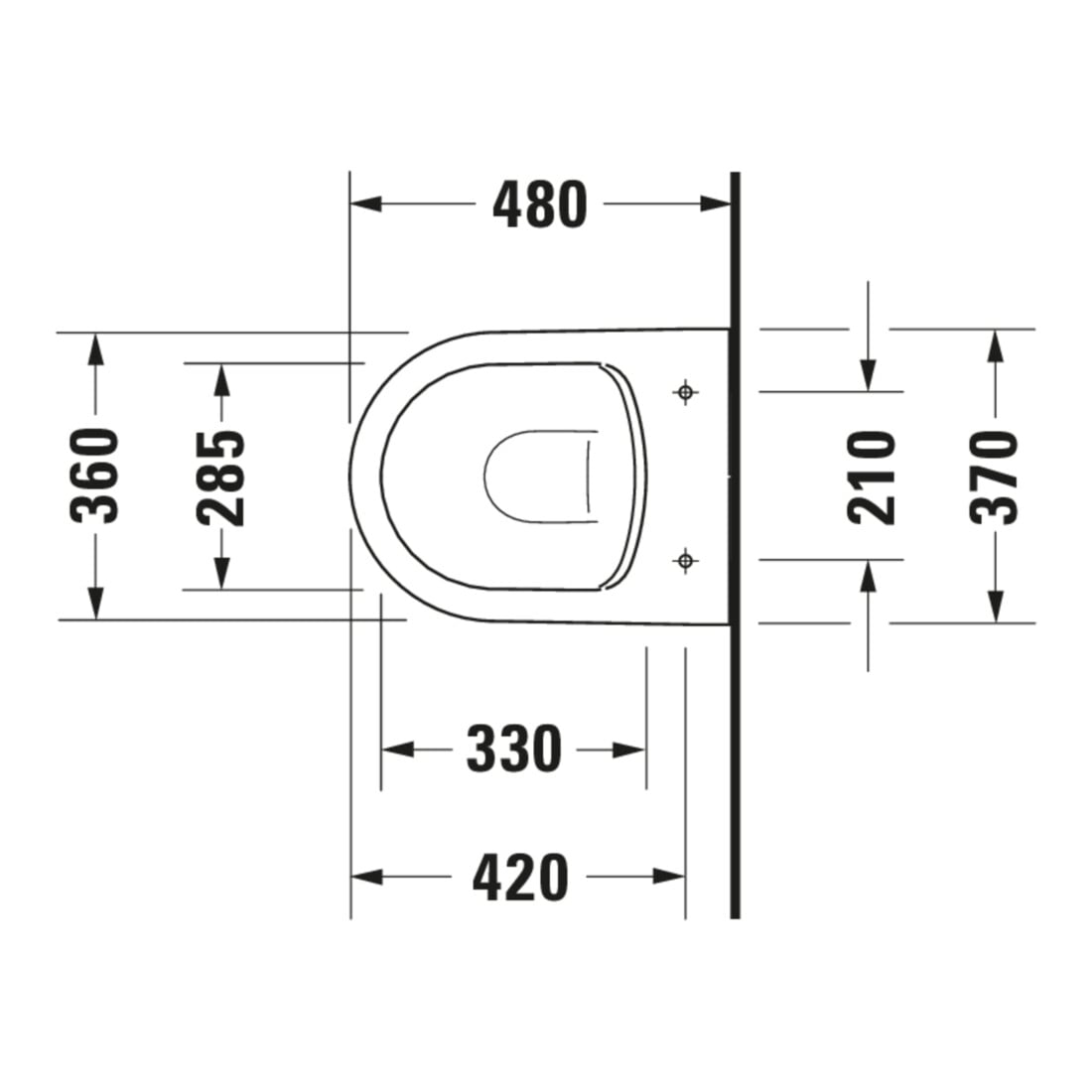 Duravit WC suspendu, cuvette à chasse profonde Com Me by Starck 37x48 cm, 4,5 l, sans bride, blanc mat HygGlaze