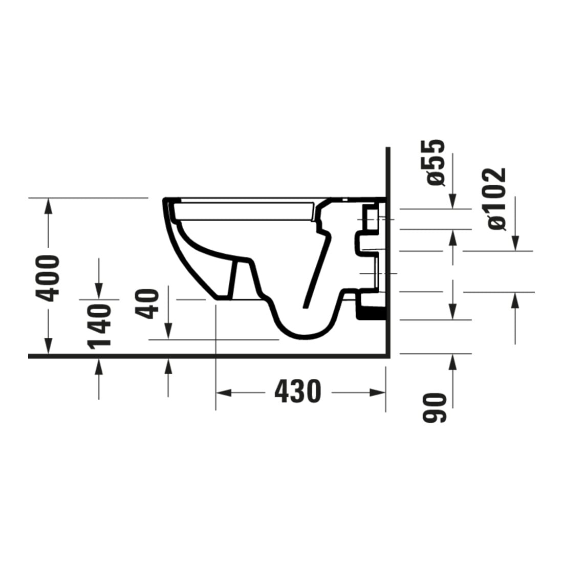 Duravit WC suspendu, cuvette à chasse profonde D-Code 37x57 cm, 4,5 l, sans bride, blanc, sans charnière prémontée