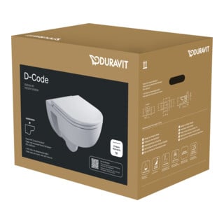 Duravit WC suspendu, cuvette à chasse profonde D-Code avec abattant à frein, sans rebord, blanc