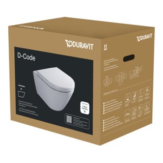 Duravit WC suspendu, cuvette à chasse profonde D-Code avec abattant, frein de chute, sans bride, blanc