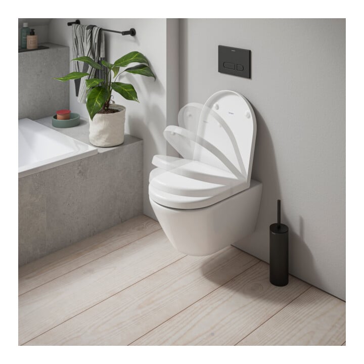 Duravit WC suspendu, cuvette à chasse profonde D-Code avec abattant, frein de chute, sans bride, blanc