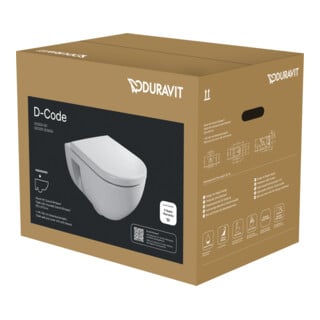 Duravit WC suspendu, cuvette à chasse profonde D-Code avec abattant, frein de chute, sans bride, blanc