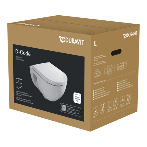 Duravit WC suspendu, cuvette à chasse profonde D-Code avec abattant, frein de chute, sans bride, blanc