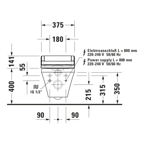 Duravit WC suspendu, cuvette à chasse profonde DuraStyle 37,6x62 cm, 4,5 l, sans bride, blanc