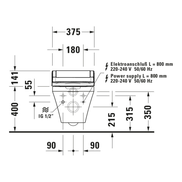 Duravit WC suspendu, cuvette à chasse profonde DuraStyle 37,6x62 cm, 4,5 l, sans bride, blanc