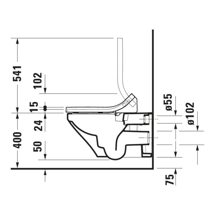 Duravit WC suspendu, cuvette à chasse profonde DuraStyle 37,6x62 cm, 4,5 l, sans bride, blanc