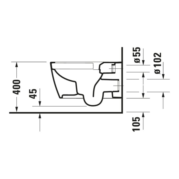 Duravit WC suspendu, cuvette à chasse profonde Me by Starck 37x57cm, 4,5 l, sans rebord, blanc mat HygGlaze