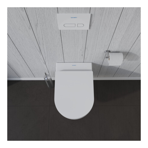 Duravit WC suspendu, cuvette à chasse profonde Set HygFlush Me by Starck avec abattant, blanc mat soyeux Hygieneglaze