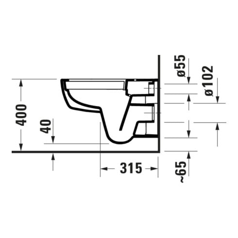 Duravit WC suspendu, cuvette profonde D-Code 37x54 cm, 4 l, sans bride, blanc, sans charnière prémontée