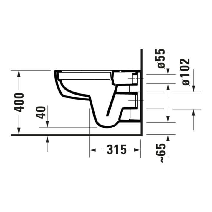 Duravit WC suspendu, cuvette profonde D-Code 37x54 cm, 4 l, sans bride, blanc, sans charnière prémontée