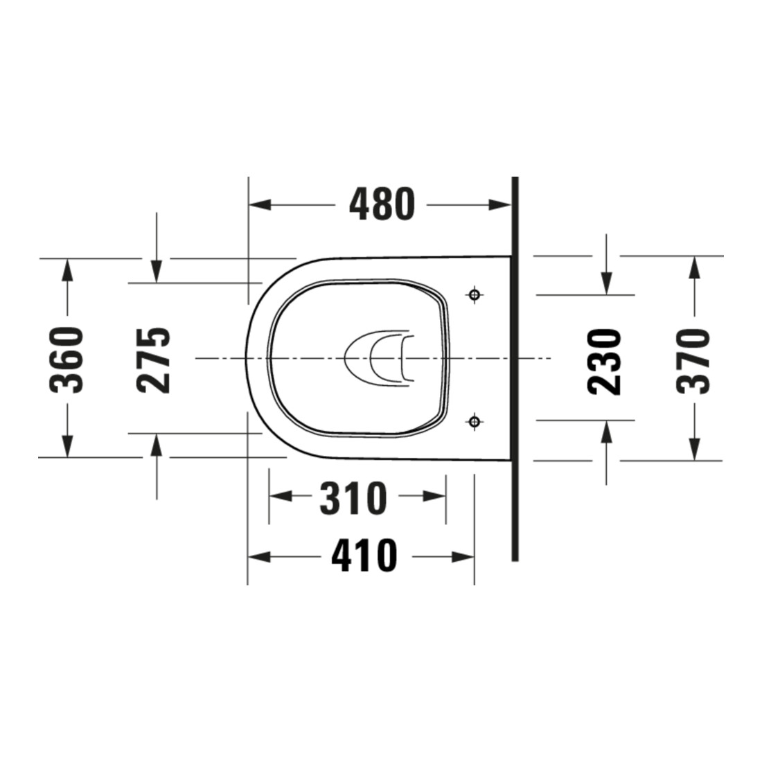 Duravit WC suspendu, cuvette profonde D-Code Compact 37x48cm, 4,5 l, sans bride, blanc, sans charnières prémontées