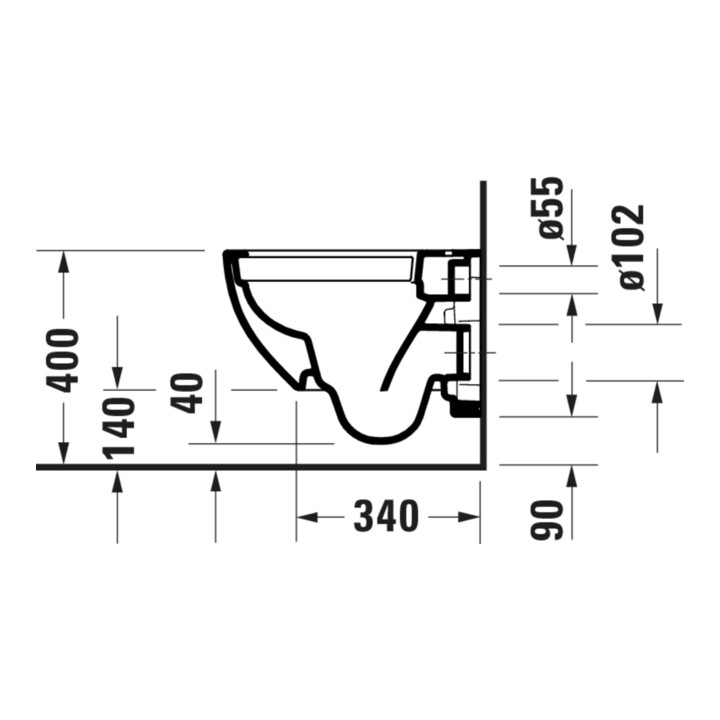 Duravit WC suspendu, cuvette profonde D-Code Compact 37x48cm, 4,5 l, sans bride, blanc, sans charnières prémontées
