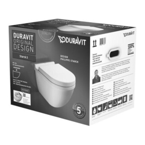 Duravit WC suspendu, cuvette profonde Starck 3 avec siège WC, sans rebord, blanc