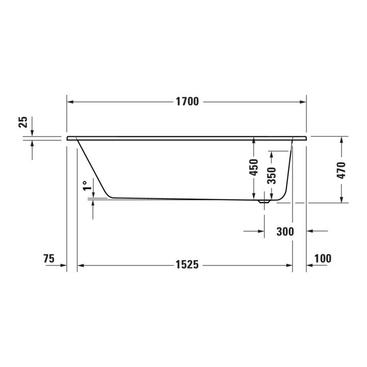 Duravit Whirlwanne 2.0 D-Code 170x70cm, EB-Version, 1 RS, we., J Proj.