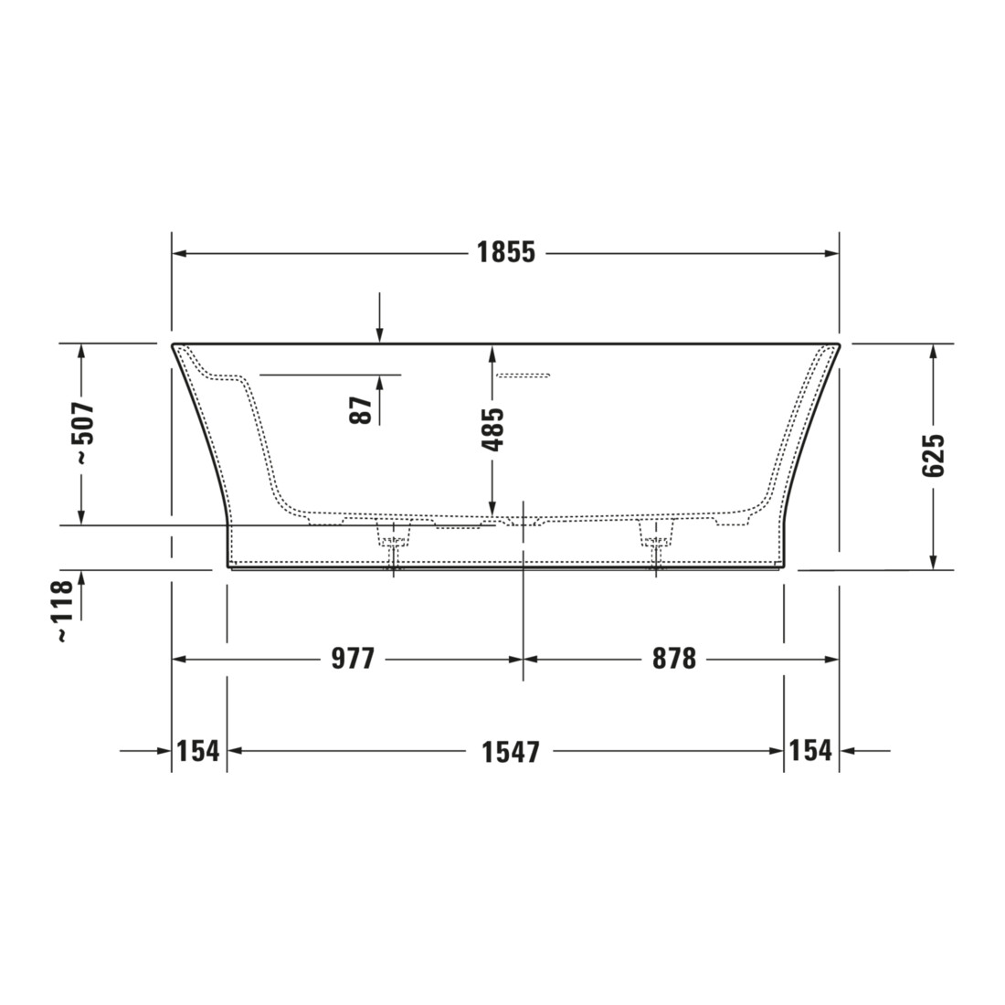 Duravit Whirlwanne Cape Cod 185,5x88,5mm, frei., 2 RS, we., Air-Sys