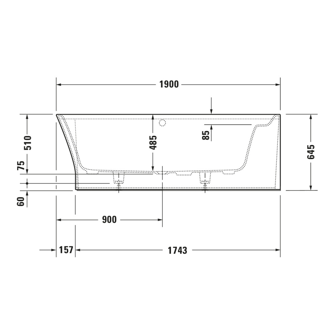 Duravit Whirlwanne Cape Cod 190x90cm, Eck re, 1 RS, weiß, Air-System