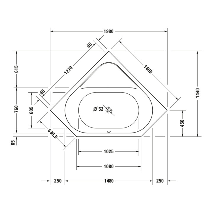 Duravit Whirlwanne D-Code 140x140cm, E, EB-Vers, 2 RS, w, J Proj.