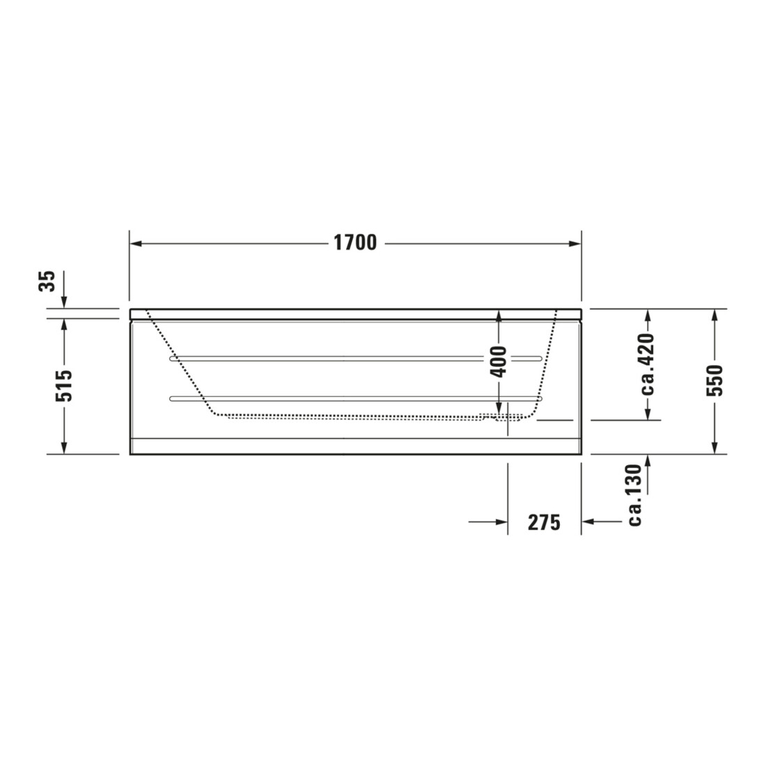 Duravit Whirlwanne D-Code 170x70cm, EB-Version, 1 RS, we., J Proj.
