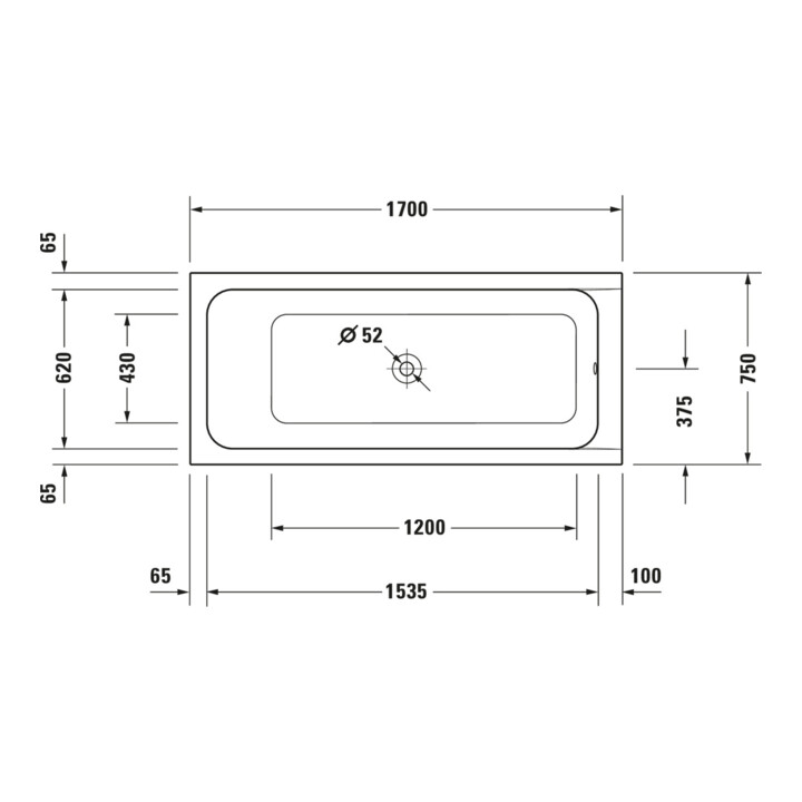 Duravit Whirlwanne D-Code 170x75cm, EB-Version, 1 RS, we., J Proj.