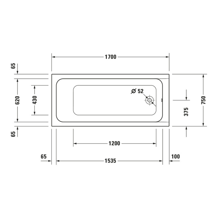 Duravit Whirlwanne D-Code 170x75cm, EB-Version, 1 RS, we., J Proj.