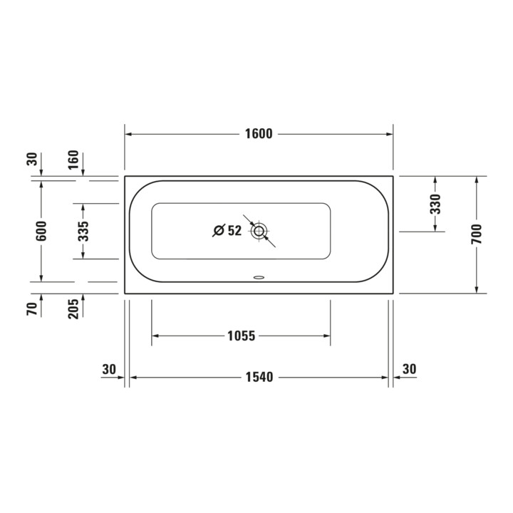 Duravit Whirlwanne Happy D.2 160x70cm, Jet, EB-Version, 1 RS re, we.
