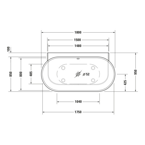 Duravit Whirlwanne Luv 180x95cm, Vorw., 2 RS, weiß, Air-System
