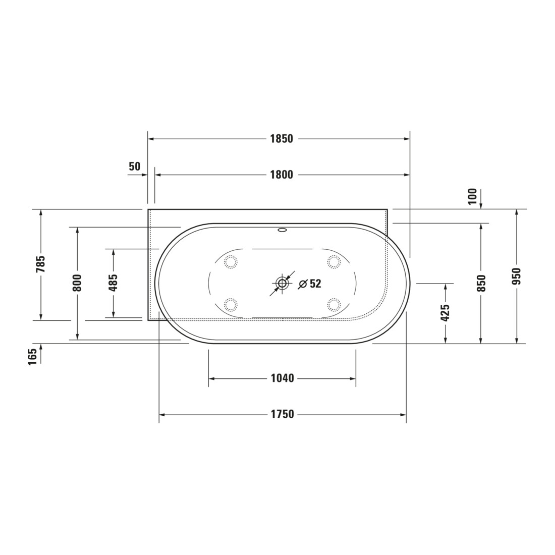 Duravit Whirlwanne Luv 185x95cm, Eck li, 2 RS, weiß, Air-System