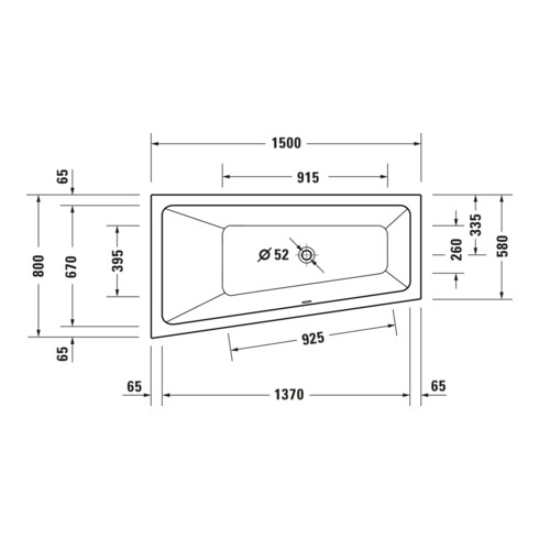 Duravit Whirlwanne No. 1 150x80cm, 115 l, EB-Vers, 1 RS li, we.