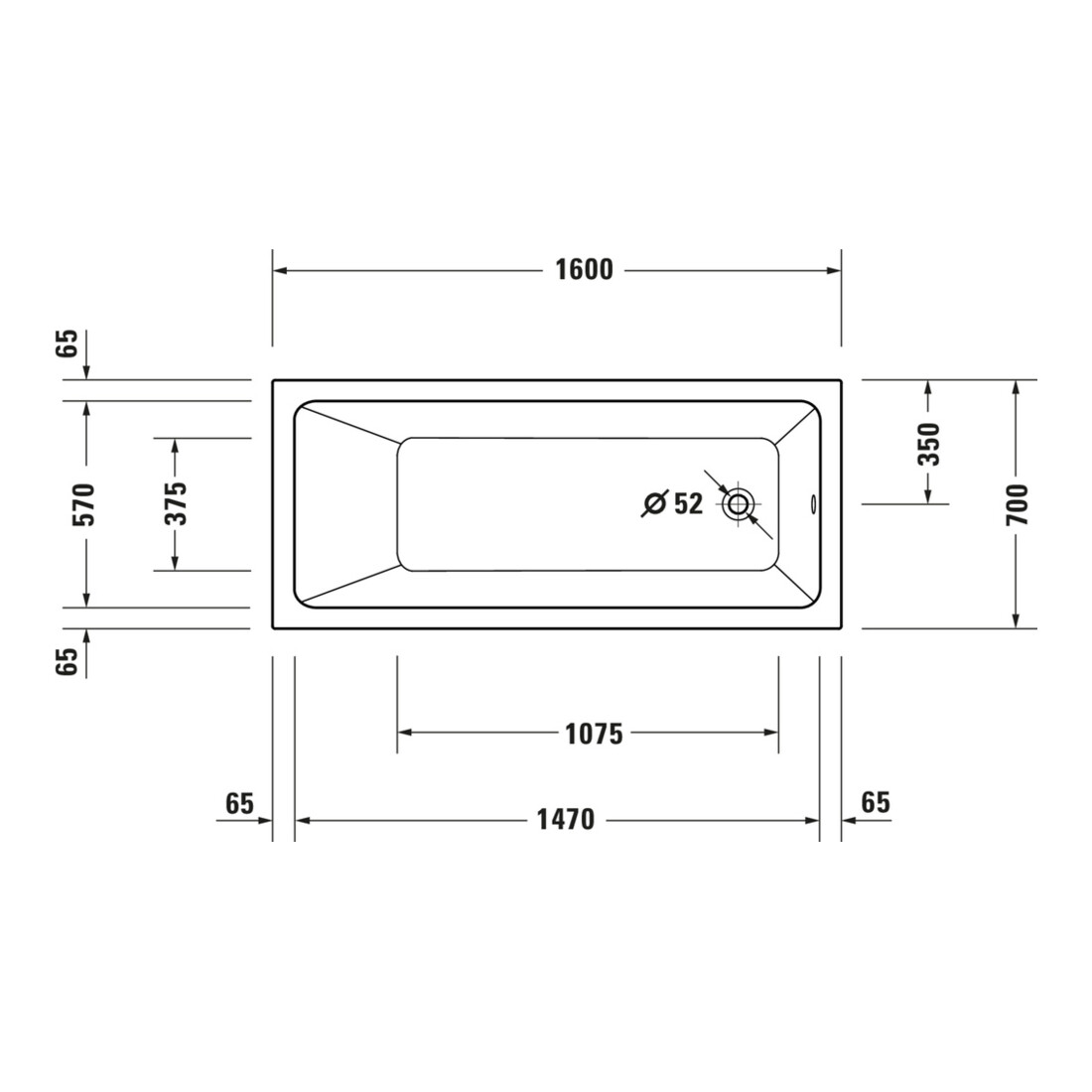 Duravit Whirlwanne No. 1 160x70cm, 110 l, EB-Version, m 1 RS, we.